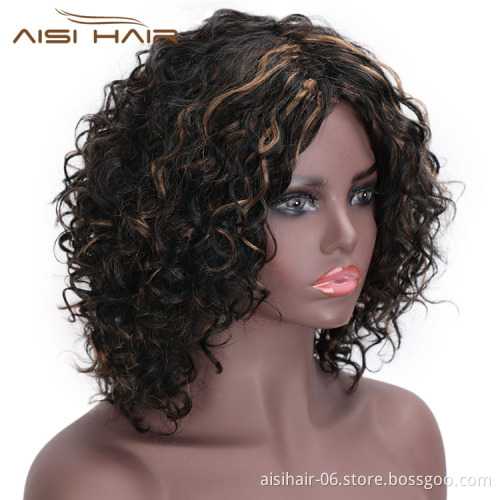 Aisi Hair Wholesale Cheap Mixed Brown Afro Curly Wave 100% Unprocessed Brazilian Human Hair Wig For Black Women